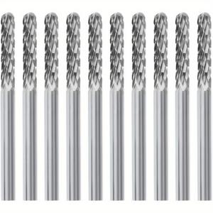 TEMU 10개 3*3mm C형 이중 홈 하드 합금 로터리 파일 텅스텐 스틸 연마 헤드 금속 전기 그라인더 스레드 폴리싱 비트