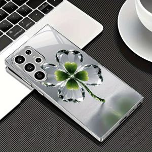 TEMU 휴대폰 케이스 - 클리어 4잎 클로버 디자인의 새로운 휴대폰 케이스, 삼성 갤럭시 S25, S24, S23, S22, S21, S20, Note 20 및 다양한 A 시리즈 모델을 포함한 전기 도금 은색 강화 유리 케이스. 세련되고 창의적인 D를 특징으로 합니다.