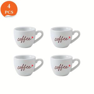 TEMU 세트 4개 화이트 세라믹 컵 - 우아한 갈색 필기체 