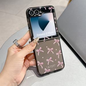 TEMU Y2K 걸 핑크 리본 폰 케이스 - 플립 7, Z 플립 5, Z 플립 6, 플립 5, 플립 6 호환 방수 투명 소프트 백 커버