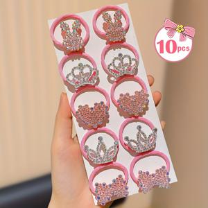 TEMU 다양한 모양의 10개 컬러 핑크 머리끈 세트. 캐주얼 및 학교룩에 완벽하며, 여성용 스타일리시 액세서리입니다.