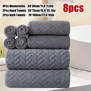 TEMU 8pcs 욕실 수건 세트, 헤어 수건 포함, 목욕 수건 2개 + 핸드 수건 2개 + 워시 클로스 4개, 밀 귀리 패턴 극세사 소재, 뛰어난 흡수력, 다양한 색상 옵션 가족 세트, 욕실 샤워, 호텔, 사우나, 헬스장에 적합