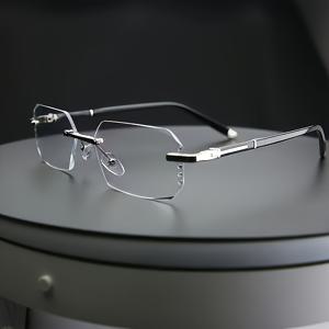 TEMU 남성용 스타일리시한 프레임리스 안경 (투명 렌즈), 캐주얼 웨어에 완벽. PC 렌즈로 제작되어 선물용으로 적합하며 모든 계절에 사용 가능, 배터리 없음