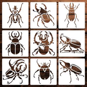 TEMU 9개 벌레 테마 드로잉 스텐실 | 공예 템플릿, 종이, 벽 캔버스, 캔버스, 플라스틱 재사용 가능