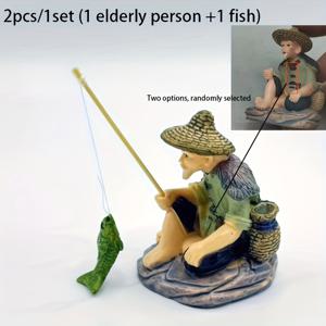 TEMU 2개 세트 (1개 노인 + 1개 작은 물고기) 대형 수족관 장식 레진 피규어, 대형 정태공 낚시 장식이 특징이며, 강가에서 낚시하는 노인을 묘사하며 작은 어부 장면 소품이 포함되어 있습니다. 데스크탑 장식에 적합합니다.