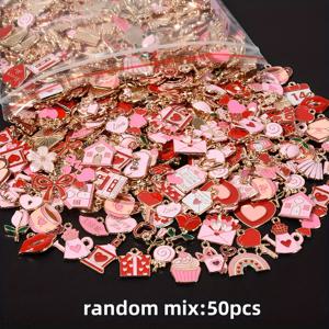 TEMU 20/50개 데이 에나멜 참 - 로맨틱 핑크 하트, 케이크, 장미 & 사랑 메시지 참 DIY 주얼리 만들기용, 목걸이 팔찌 귀걸이 공예 재료 (랜덤 어소티드 믹스), 참 팔찌 재료, 유쾌한 참 디자인, 상세한 참 디자인, 참 컬렉션, 수제 용 선물 장식품, 장식 펜던트, 내구성 있는 소재, 혼합 참, 창의적인