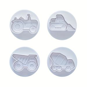 TEMU 4pcs 건설 운송 차량 커터 - 공예, DIY 프로젝트 및 플레이도우 장식용 내구성 있는 플라스틱 압착 도구, 굴착기, 도끼, 크레인 및 트럭 디자인 포함, 공예 액세서리 | 재미있는 디자인 | 내구성 있는 플라스틱