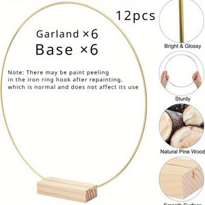 TEMU 12개 골드/실버 메탈 테이블 리스 센터피스 + 나무 스탠드 - DIY 라운드 디자인, 웨딩 및 생일 장식용