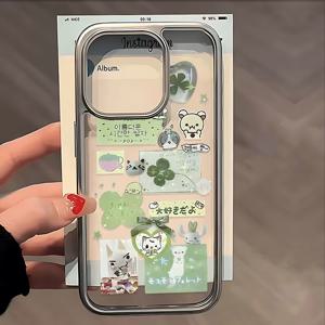 TEMU 휴대폰 케이스 - 아이폰 16, 15, 14, 13, 12, 11 Pro Max, X, XR, XS Max, 8, 7 Plus에 적합한 한국 스타일 귀여운 네잎 클로버 곰돌이 휴대폰 케이스, 고급 투명 소프트 백 커버.