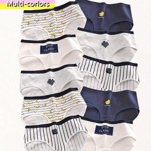 TEMU 10개입 여학생용 팬티, 십대용, 사계절 내내 편안하고 통기성이 좋음, 부드러운 대비되는 색상과 사랑스러운 바나나, 사각형, 하트 프린트, 다양한 색상의 밸류팩으로 구매 가능.