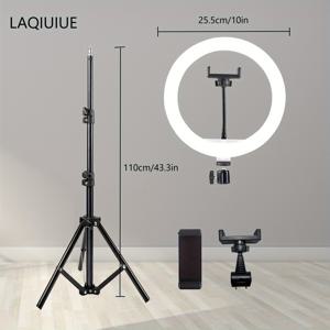 TEMU 3-in-1 폰 클립 링 라이트, 43인치 조절 가능한 삼각대 및 LED 카메라 마운트 포함, 세 가지 색상 조광 기능, 메이크업·셀카·유튜브·블로깅용