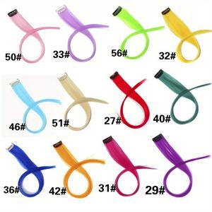 TEMU 20인치 12개입 컬러 클립인 헤어 익스텐션 합성 원클립 헤어피스 여성용 긴 무지개색 가발 열에 강한 섬유 일상 할로윈 코스프레 크리스마스용