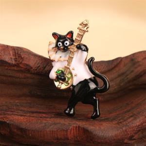 TEMU OESDPHS 바로크 럭셔리 고양이 브로치 핀 - 기타가 있는 우아한 흑백 고양이, 여성 및 남성용 빈티지 주얼리, 공식 행사, 일상복 - 내구성 있는 금속 구조, 피스, 기발한 디자인, 고품질 마감, 패션 액세서리, 패션 애호가용 브로치, 여성 의류용 브로치, 고양이 브로치 (빈티지, 금속, 청동 피규어), 동물 의류 브로치, 고양이 재즈