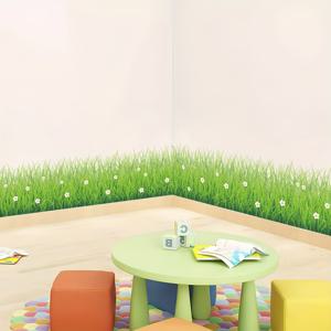 TEMU 1pc 녹색 잔디 벽 스티커 - 자체 접착성 PVC 바닥 베이스보드 장식, 흰 꽃이 있는 현대 스타일, 거실, 침실, 주방, 식사 공간용 - 쉬운 설치, 접착제 필요 없음, 잔디 벽 장식