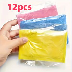 TEMU 12개입 남녀공용 휴대용 우비, 개별 포장된 넉넉한 비상 방수 커버, 일회용 진공 압축 우비, 야외 래프팅용 두꺼운 폰초, 여행용으로 특별히 디자인됨.