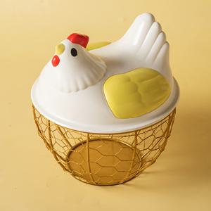 TEMU 1개 닭 모양 철망 그물 & 플라스틱 덮개 보관 바구니 - 내구성 PP 주방 및 가정용 정리함, 계란 보관함, 현대 농가 스타일 장식, 재미있는 디자인, 쉬운 관리, 질감 마감, 러스틱 데코, 튼튼한 구조, 다목적 용기, 실용적인 홈메이커