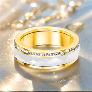 TEMU 1개 여성용 우아한 화이트 세라믹 링, 반짝이는 합성 지르코니아 스톤 장식, 18K 금도금 내구성 주얼리 (파티 및 일상 착용 & 선물용, 사이즈 6-9 포함, 선물 상자 제공)|반지사이즈