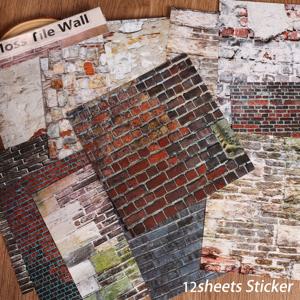 TEMU 12장(쓰기 가능한 종이 스티커와 매트 고품질 스티커) 빈티지 모스 벽 대형 사이즈 텍스처 자체 접착 미니멀 스크랩북 스티커, 아트 크래프트, 잡지 저널, 스크랩북 용품, 배경 패드, DIY 장면 구성용