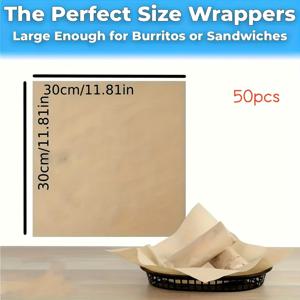 TEMU 50/100개 일회용 베이킹 페이퍼, 30cm x 30cm 사이즈, 멕시칸 롤 및 버거 포장 베이킹 매트