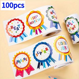 TEMU 100개 컬러풀 교실 보상 스티커 - 동기부여 문구 포함, 선생님 감사 및 학생 격려용, 좋은 행동과 성취를 위한 메달 디자인, 내구성 강한 접착제, 100장 롤, 재미있는 디자인, 고품질 인쇄, 학교 용품