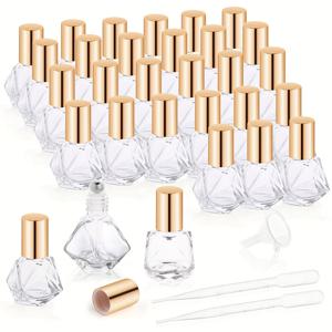 TEMU 30개입 8ml/0.27oz 사각 유리 에센셜 오일 롤러 병 - 스테인리스 스틸 롤러 볼 포함, 빈 여행용 화장품 용기 (향수, 오일, DIY ), 휴대용 향 디스펜서, 우아한 디자인, 투명 컨테이너 (드롭퍼 & 깔때기 2개 세트)