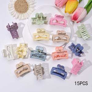 TEMU 15개 여성용 머리핀, 사각형과 하트형 미디엄 헤어 클로, 미끄럼 방지 심플 패션 헤어 액세서리, 여행, 해변, 일상용, 헤어 스타일링 도구,비치 헤어 액세서리, 스타일 클립, 헤어 클로,가벼운 클립,하트 모양 클립,멀티팩 클립,여행 필수품,패션 애호가