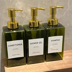 TEMU 3피스 세트 - 450ml 다크 그린, 프렌치 파스톨 스타일, 사각 빈 디스펜싱 병, 리필 가능, 샴푸, 컨디셔너, 샤워 젤, 바디 로션, 세탁 세제, 핸드 소파, 호텔, 홈스테이, 미용실, 이발소, 무료 방수 라벨