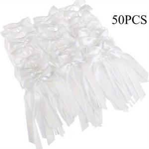 TEMU 30/50 수제 웨딩 카 보우 리본 안테나 - 클래식하고 우아한 화이트 웨딩 & 크리스마스 트리 장식, 쉽게 묶을 수 있는 22x12