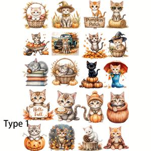 TEMU 1팩 빈티지 가을 고양이 시리즈 스크랩북 스티커 - DIY 커팅, 저널, 포토앨범, 문구류, 학교 공예용품