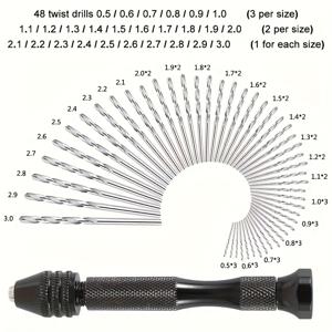 TEMU 키리스척과 48가지 비트가 특징인 소형 핸드 드릴 세트입니다. 목공, 시계 수리, 주얼리 제작, 나무, 플라스틱, 조개, 레진 및 모델 제작에 사용되는 정밀 수동 작업을 위해 설계되었습니다.