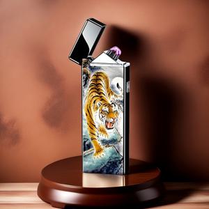 TEMU 패션 드래곤 타이거 패턴 초경량 지능형 방풍 더블 아크 라이터 무화염 전자식 휴대용 플라즈마 USB 충전식 전기 ABS 라이터 남녀 크리스마스 선물
