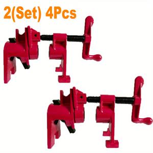 TEMU 목공용 4개 헤비 듀티 주철 파이프 클램프 2세트 - 인체공학적 빨간색 손잡이, 퀵 클램프, 3/4 나사산 파이프용 내구성 있는 주철 고정 장치, 목공 및 가구 조립에 적합, 위치 확보 | 벤틀 마우스 클램프 | 내구성 강철