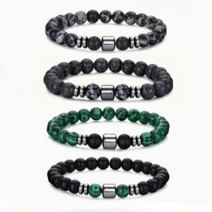 TEMU 4개 세트 조절 가능한 말라카이트/스노우플레이크 스톤 팔찌 - 자유와 재치, 행운을 상징하는 천연석 주얼리, 블랙 & 그린 대리석 디자인, 남녀공용 커플 팔찌, 발렌타인데이 어머니날 아버지날 선물