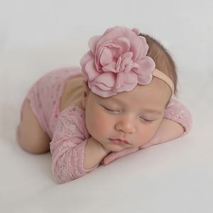 TEMU 2개 세트 아기 여아용 롱 슬리브 레헨가 세트, 플로럴 헤어밴드 의상, 신생아 사진 촬영 코스튬|신생아옷