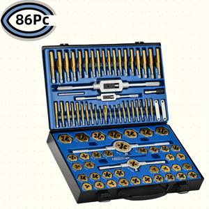 TEMU SAE 및 미터 표준, 육각형 대형 탭 및 다이 키트, 보관 상자 포함 다이 세트, 통합 탭 및 다이 세트를 포함한 86개 탭 및 다이 세트.