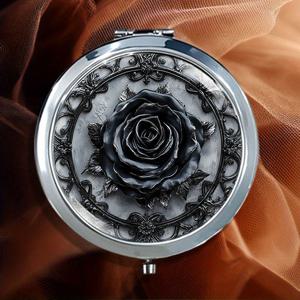 TEMU 페스티벌 | 다크 고딕 로즈 패션 디자인, 휴대용 접이식 원형 거울 | 지갑 및 여행용으로 적합, 절친, 기념일 또는 학생들을 위한 작은 선물로 완벽 | 스타일리시한 원형 메탈 거울