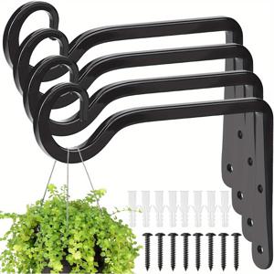 TEMU 4개 블랙 메탈 식물 매달리기 - 실내/실외 식물, 새 먹이, 꽃 바구니 및 바람 소리용 15cm 무거운 벽걸이, 세련된 현대적인 디자인과 안전한 설치, 식물 매달리기 걸이, 실외 식물 지원, 매달리기 디자인, 내구성 있는 매달리기 시스템