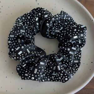 TEMU 우아한 라인스톤 장식 헤어 곱창 밴드 - 포니테일, 번 & 업스타일을 위한 넓은 탄성 헤어 끈, 반짝이는 블랙, 베이지, 화이트 & 핑크 옵션, 다용도 헤어 액세서리, 스타일리시한 헤어 액세서리, 라인스톤 장식