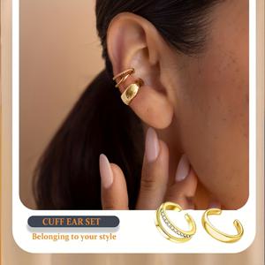 TEMU 여성용 골든 이어 커프 귀걸이 2개 세트, 피어싱 불필요, 저자극성 큐빅 지르코니아 연골 후프 귀걸이, 패션 주얼리 컬렉션