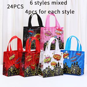 TEMU 24PCS 창의적인 캐릭터 도시 영웅 테마, 생일 파티용 재사용 가능 선물 포장백, 첫 번째 생일 선물, 파티 및 축제 선물 포장, 야외 파티, 애완동물 파티 용품 보관 가방, 크리스마스, 할로윈