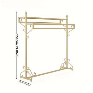 TEMU 골든 미들 아일랜드 디스플레이 스탠드 - 두꺼운 금속 프레임 지면 설치형 더블 로우 행거, 100lb 용량 다기능 옷걸이대, 패션 내구성 디자인, 매장 및 가정용, 우아한 가게 장식, 튼튼한 리테일 가구|행거|스탠드옷걸이