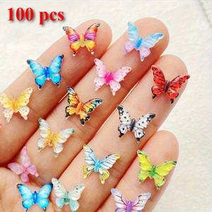 TEMU 100개 컬러풀 레진 나비 장식 - 네일 아트, 보석 만들기, 스크랩북, 헤어핀, 크리스마스, 집, 사무실, 정원, 결혼식 장식에 이상적, 나비 장식
