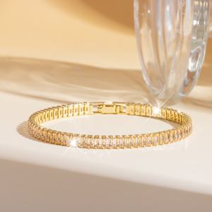 TEMU 1개 여성용 우아한 사각 테니스 팔찌 - 반짝이는 샴페인 3A 지르코니아 & 골드 톤 도금 구리, 사각 베젤 세팅, 데일리 & 특별한 날 주얼리, 크리스마스, 추수감사절, 기념일 완벽한 선물, 테니스 팔찌