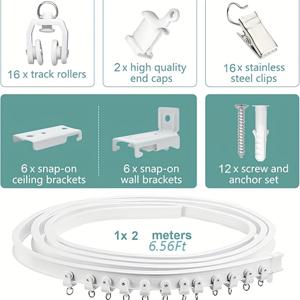 TEMU 카테고리 1 허리케인 분류된 유연한 커튼 트랙, 돔/베이 창문 제로 스티칭, 2/3/4/5/6m (6.6/9.8/13.12/16.4/20ft) 얼음 방지 엔지니어링 플라스틱, 천장 벽 이중 모드 + 미끄럼 방지 휠 시스템