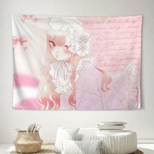 TEMU ZLIENSZUS 애니메 마린 키타가와 파스텔 핑크 플로럴 태피스트리 - 홈, 침실, 거실, 파티용 벽 장식 - 소프트 폴리에스터 패브릭 포스터 - 전기 불필요, 쉬운 설치 - 애니메 팬을 위한 완벽한 선물, 귀여운 캐릭터 디자인, 가벼운 무거름, 내구성 좋은 재질, 카와이 아이템