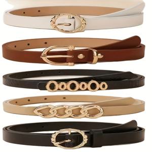 TEMU 여성용 심플하고 활용도 높은 슬림 허리 원피스 5벌 세트, 정장 및 PU 벨트 장식.