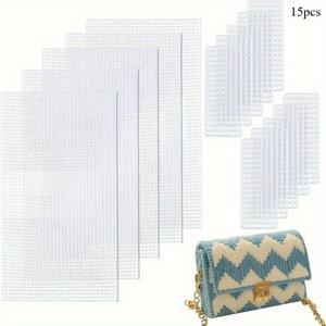 TEMU 15pcs 2 사이즈 플라스틱 메쉬 캔버스 가방 시트 플라스틱 네트 커버 DIY 크래프팅 핸드백 액세서리 아크릴 양모 크래프팅 니트 및 크로셰 프로젝트 지갑 만들기 용품, DIY 지갑 만들기