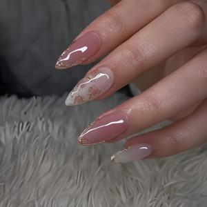 TEMU 광택이 나는 반짝이는 고양이 눈 디자인, 달콤하고 로맨틱한 하트 모양의 중간-긴 아몬드 모양 인조 손톱 24개 세트. 모든 여성에게 적합한 가벼운 럭셔리 금도금 엠보싱. 손톱 파일과 젤리 글루가 포함된 박스에 담겨 있어 간편하게 사용할 수 있습니다.