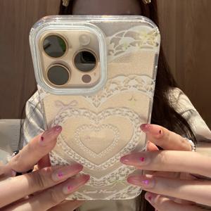 TEMU 아이폰 16 Pro, 15, 14, 13, 12, 11 Pro Max Plus에 적합한 스파클리, 글로시 레이스 하트 디자인 폰 케이스, 매력적인 케이스 및 쉘, 폰 케이스, 폰 커버, 폰 커버, 폰 보호대, 폰 보호, 귀여운 폰 케이스, 폰 케이스