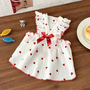 TEMU 귀여운 하트 프린트 개 드레스와 리본 - 생일 및 휴일에 완벽 - 소형, 중형, 대형 사이즈로 제공, 소형 개용 드레스, 휴일 애완동물 의상, 장난기 있는 애완동물 복장, 편안한 애완동물 착용, 애완동물 코스튬, 애완동물 애호가, 애완동물 패션, 부드러운 원단, 소형 개 옷, 작은 여성 강아지/고양이용 드레스, 작은 여성 강아지용 드레스